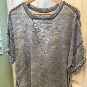 Free People Jordan Burnout V-Neck Choker Tee, Size XS, Blue